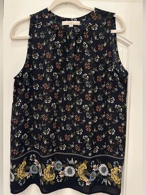 LOFT Navy Floral Sleeveless Top Medium